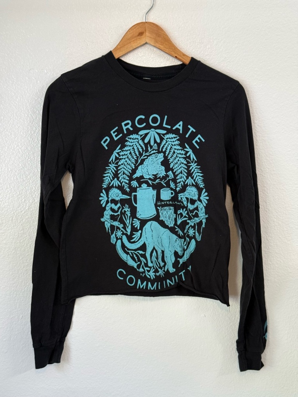 Hinterland Coffee Percolate Community Long Sleeve T Size M Organic Cotton Casual